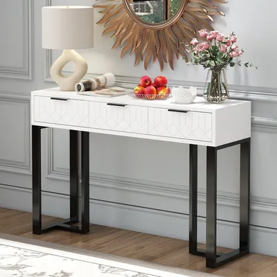 Obrázek produktu pro MODFU Konferenční stůl s 3 šuplíky, nastavitelnými podložkami na nohy a úchyty, 120×36×80 cm, Bílá + Černá