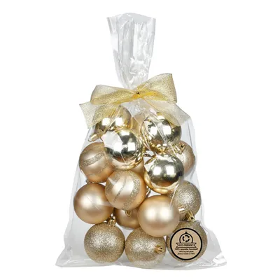 Produktbild von Weihnachtskugeln Kunststoff 6cm mit Glitzer 16er Set - Creamy Gold