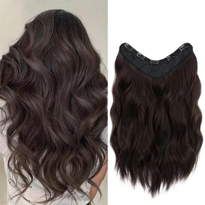 Produktbild von Clip in Extensions Gewellt 45 cm Dunkelbraun Kunsthaar 5 Clips