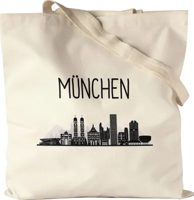 Produktbild von MÜNCHEN Skyline Jutebeutel Stoffbeutel Canvas Souvenir Andenken Deutsche Großstädte Motiv Stadt Silhouette Geschenkidee Umzug