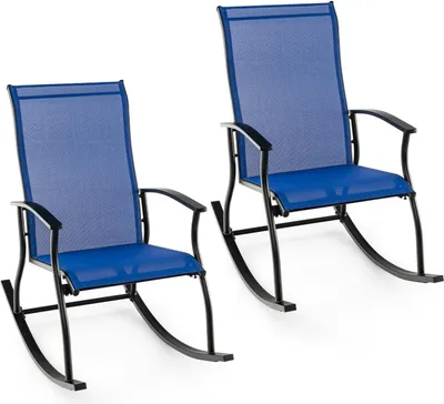 Produktbild von KOMFOTTEU 2er Set Schaukelstühle aus Netzstoff, Gartenstühle mit hoher Rückenlehne & Armlehnen, Balkonstühle bis 150 kg, Terassenstühle