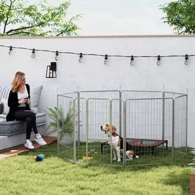 Productafbeelding van Puppyren 100 cm Hoog - 8-delige Hondenren - Roestvrij Staal - Voor Kleine Tot Middelgrote Honden - Draagbare Huisdierenren