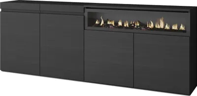 Immagine prodotto di COZY Credenza, Mobile, Cucina, 200x35x75cm, 4 Porte, Camino elettrico, Nero