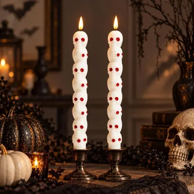 Produktbild von LED Totenkopf Kerzen 2er Set mit Fernbedienung, dimmbar, Halloween Deko