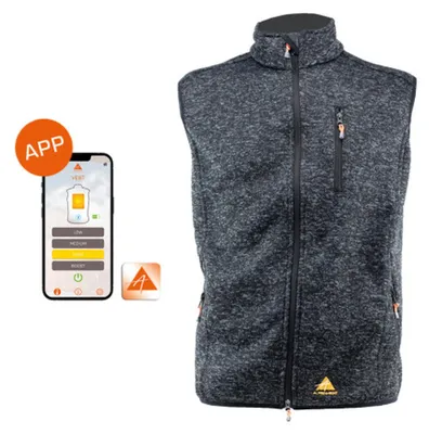 Immagine prodotto di Gilet in pile riscaldato Alpenheat "Fire-Performance", taglia M, autonomia di riscaldamento da 2 a 8,5 ore, controllo tramite app, con batteria, colore melange nero-grigio-bianco, confezione singola.