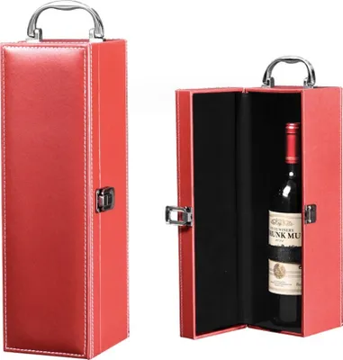 Produktbild von Geschenkbox für 1 Weinflasche |  Weinverpackung mit Verschluss| Weinbox in [ROT] aus Kunstleder für 0,7L Weinflasche | tragbare Weinkiste für Wein | ideal um Flasche Wein stilvoll zu verschenken