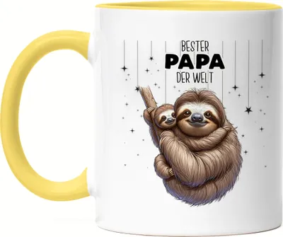 Produktbild von Bester Papa der Welt Faultier Papa Tasse Gelb - Bonus-Papa Präsent Vatertag