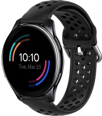 Produktbild von Strap-it OnePlus Watch Silikonarmband mit Löchern (Schwarz)