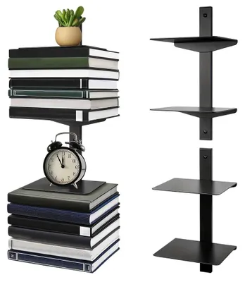 Immagine prodotto di Omgoods - Set di 2 mensole sospese per libri, con 4 ripiani, colore nero