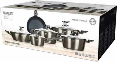 Obrázok produktu pre Súprava riadu s nepriľnavým povrchom METALLIC PLATINUM, 11 ks