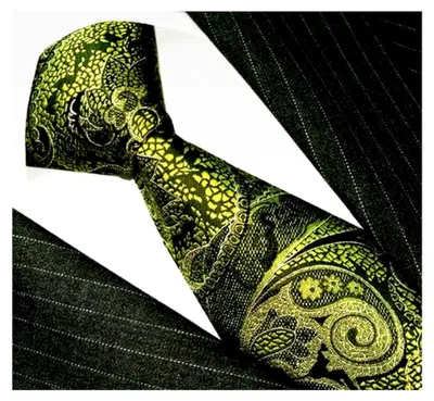 Produktbild von Krawatte aus 100% Seide jacquardgewebt schwarz grün Paisley