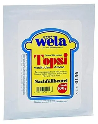 Imagen del producto de Topsi, bolsa de recarga de 100 g. Condimento universal para realzar el sabor de diversos platos