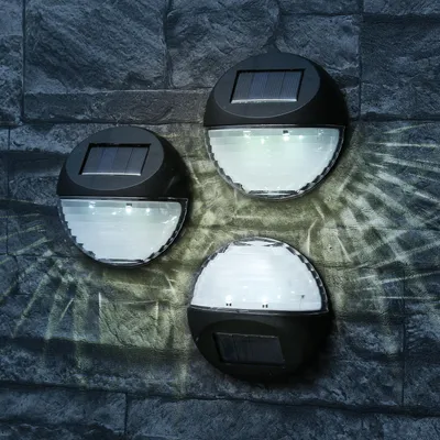 Produktbild von LED Solar Fassadenleuchten - Wandleuchten - kaltweiße LED - D: 11cm - Sensor - schwarz - 3er Set