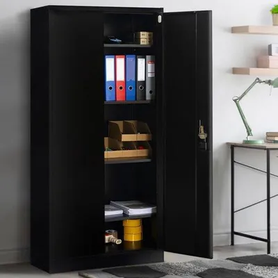 Produktbild von Famanu Metallschrank 80 x 180 cm - 5 Ebenen, 4 herausnehmbare Regale, schwarz