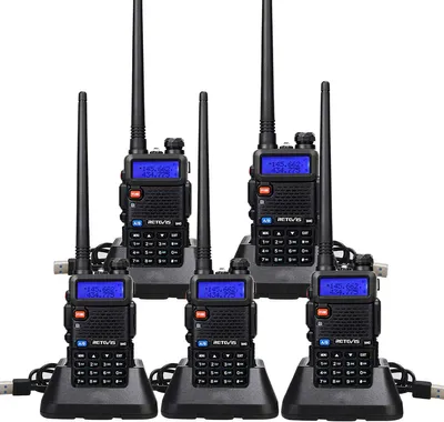 Produktbild von Retevis RT5R Walkie Talkie Dualband, Ham Amateure mit Großer Reichweite, 2m / 70cm USB-Laderadio, Tragbares FM-Radio, 128-Kanal Amateurfunk für Schule,Transport, Sicherheit(Schwarz, 5 Stück)