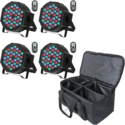 Produktbild von 4er 36 LED Par Strahler mit Bag, RGB Bühnenlicht Partylicht mit Fernbedienung, Discolicht Effektstrahler Beleuchtung für Stage DJ Party Show Bar Halloween Weihnachten