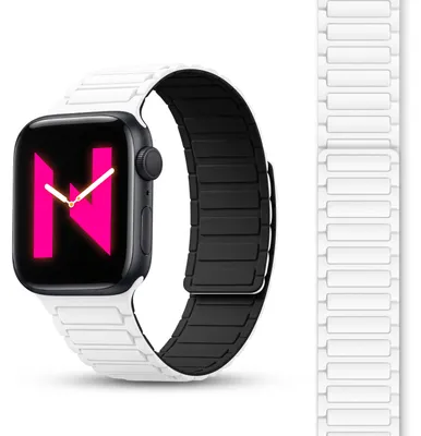Obrázek produktu pro Náramek Nexus pro Apple Watch Ultra/SE/10/9/8/7/6/5/4/3/2/1, magnetický silikonový náramek s drážkou - 42/44/45/46/49 mm, sněhově bílý