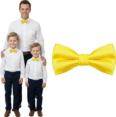 Produktbild von DonDon Fliege Kinder Jungen Babys und Herren Seidenlook Gelb glänzend, vorgebunden und längenverstellbar aus Polyester - festliches Accessoire für Hochzeit, Kommunion und Feier