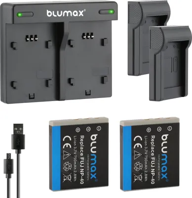Produktbild von 2x Akku + Lader für Fuji NP-40 Pentax D-LI85 Minolta NP-1  750 mAh (3,7V)