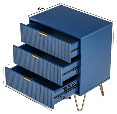 Image de Table de chevet, design élégant, grand espace de rangement, bleu foncé, 3 tiroirs