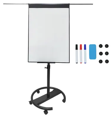Obrázok produktu pre Relaxdays Flipchart Whiteboard, magnetický, s nastaviteľnou výškou, kolieska, odkladacia plocha na fixky, hliníkový rám, VxŠ: 100x70 cm, čierny