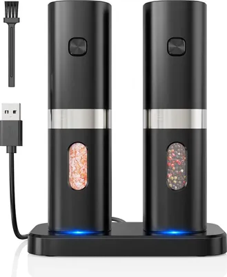 Produktbild von 2er Set Elektrische Salz- & Pfeffermühle, Wiederaufladbar, USB-C, LED-Licht, Keramikmahlwerk, Schwarz