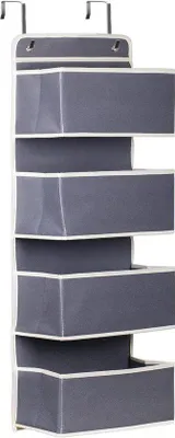Immagine prodotto di Uniqoos® - Organizer da appendere – Organizer per porta con 4 scomparti, pieghevole, 2 ganci in metallo, 100x32x13 cm, grigio, tessuto non tessuto