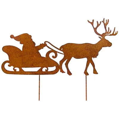 Produktbild von Gartendeko: Weihnachtsmann m. Rentierschlitten