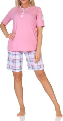 Obrázek produktu pro Normann dámské pyžamo krátké s kostkovaným žerzejovým pyžamovým spodkem - také v plus size ; růžová , 40