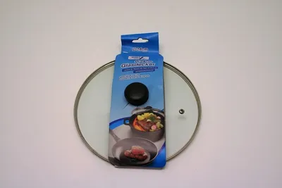 Produktbild von Glasdeckel 24cm mit Knopf und Edelstahlrand für Topf und Pfanne, Topfdeckel Pfannendeckel Kochtopfdeckel