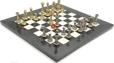 Obrázek produktu pro Elegantní šachová sada Staunton z poniklovaného mosazi od Italfama s dřevěnou deskou 42 cm