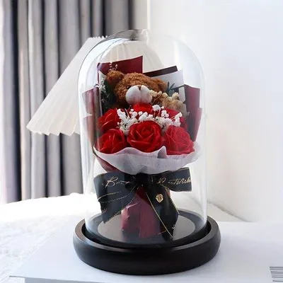 Produktbild von Elegante Glas-Kunstrosen-Boeket mit Lebensechten Kunstblumen - Ideal für Muttertag, Weihnachten & Halloween