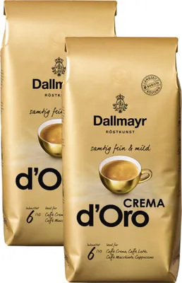 Zdjęcie produktu dla Dallmayr Kawa Crema d Oro Całe ziarna aksamitnie drobne 1000g opakowanie 2 szt
