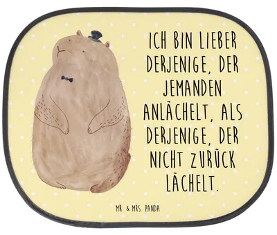 Produktbild von Mr. & Mrs. Panda Sonnenschutz Auto Murmeltier - Gelb Pastell - Geschenk, Knigge, Respekt, Sonnenblende, Fröhlichkeit, Hitzeschutz, Seitenfenster, Anstand, Freundlichkeit