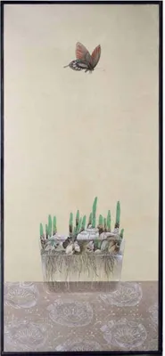 Immagine prodotto di Fine Asianliving Quadro orientale con farfalla e bulbi di fiori L77xP167cm