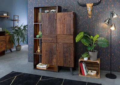 Produktbild von MASSIVMOEBEL24 Schrank Akazie / Altholz 118x40x183 braun lackiert SEVILLA #01