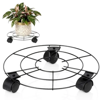 Obrázek produktu pro Kovový stojan na rostliny s kolečky, černý, 30 cm