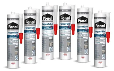 Produktbild von Ponal Fugenfüller Vinyl Design-Beläge, Kartusche, Mittelgrau, 6x395g