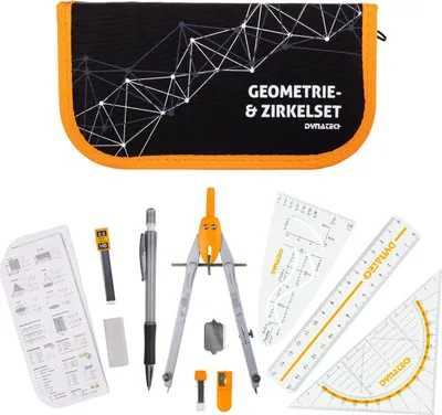 Produktbild von DynaTech Geometrie- und Zirkelset (13-teilig) Etui mit Reißverschluss in orange