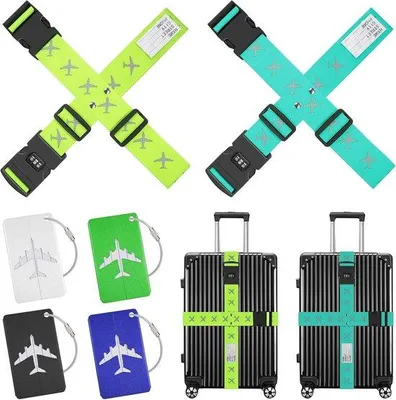 Produktbild von Famanu Kofferriemen mit Zahlenschloss und Adresslabel - 4 Stück, reflektierende Reiseaccessoires für Gepäck