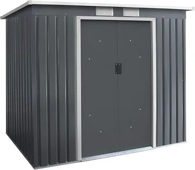 Produktbild von Gartenhaus Gerätehaus Metall, Geräteschuppen Gartenhütte Fahrradschuppen, Gartenschuppen Gartenhaus mit Fundament, Gartengerätehaus 213x130x173 cm, Metallgerätehaus Pultdach Anthrazit