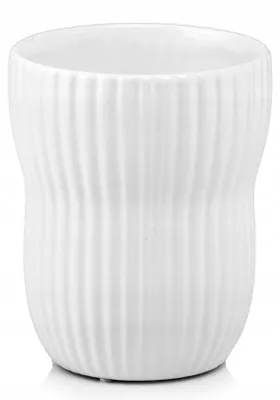 Produktbild von Geriffelter Keramik Blumentopf Übertopf Weiß Glanz Rund 13 cm Höhe 16 cm ohne Loch