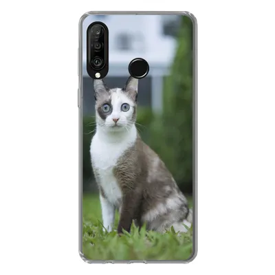 Produktbild von MuchoWow® Handyhülle Schutzhülle Hülle für Huawei P30 Lite Katze - Siamese - Gras - Mädchen - Kinder - Jungen - Kind Silikon Softcase Handy Hülle - Handyhülle