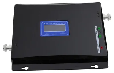 Obrázok produktu pre Zosilňovač signálu mobilného telefónu – trojpásmová sada zosilňovača – GSM 900/4G 1800/3G 2100 – pokrytie až 200 m² – napájací adaptér 100–240 V striedavého prúdu, 12 V 2 A – kovové puzdro – čierna farba