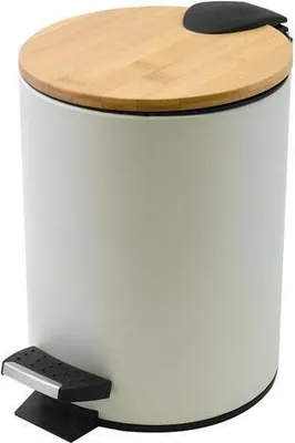 Produktbild von Spirella Kosmetikeimer 5 Liter Edelstahl Bambus mit Absenkautomatik und Inneneimer Adonis Badezimmer Mülleimer Softclose Abfalleimer Weiß