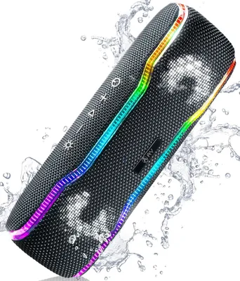 Produktbild von AY Bluetooth Lautsprecher, Musikbox, Tragbar, IPX7 Wasserdicht, Bunte Lichter, Satter Bass, Stereo-Pairing, Eingebautes Mikrofon, 24h Akku
