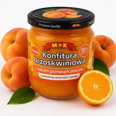 Zdjęcie produktu dla Konfitura Brzoskwiniowa z sokiem pomarańczowym 420g MK