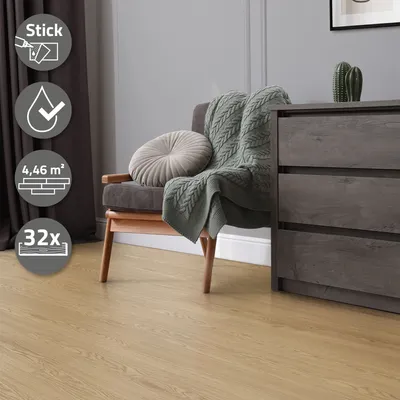 Produktbild von ML-Design Selbstklebende PVC Bodenbelag, 4,46 m²/32 Vinyl-Dielen, Eiche Natur
