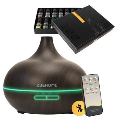 Produktbild von 2BEHOME Aroma-Diffusor-Set mit 16 ätherischen Ölen & Fernbedienung – 550 ml – Aroma-Diffusor und Luftbefeuchter
