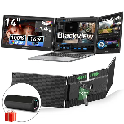Image de Blackview DCM5 avec haut-parleurs : écran portable 14 pouces, 300 nits, 100 W PD, USB-C et HDMI, prêt à l'emploi pour ordinateur portable/PC/Switch/PS5/macOS/Windows/Android